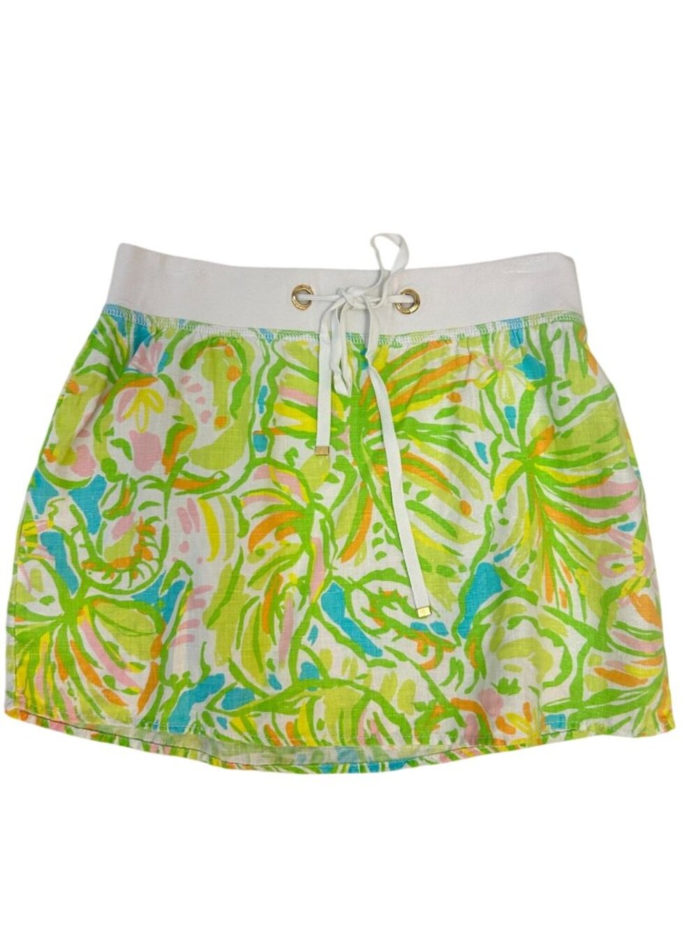 Lilly Pulitzer Tropical Drawstring Linen Mini Skirt XS